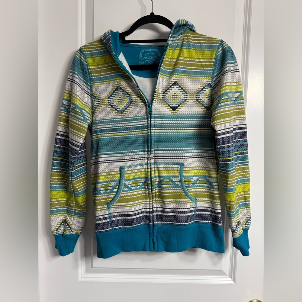 Arizona Jean Company Stripe Geometric Hoodie Zip Up Size Juniors XL